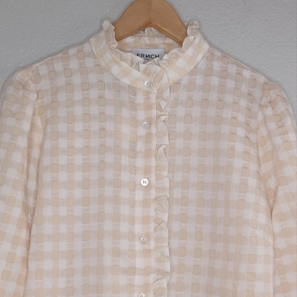 NWT FRNCH Ruffled Collar Windowpane Cottagecore Button Down Front Blouse - Picture 3 of 13